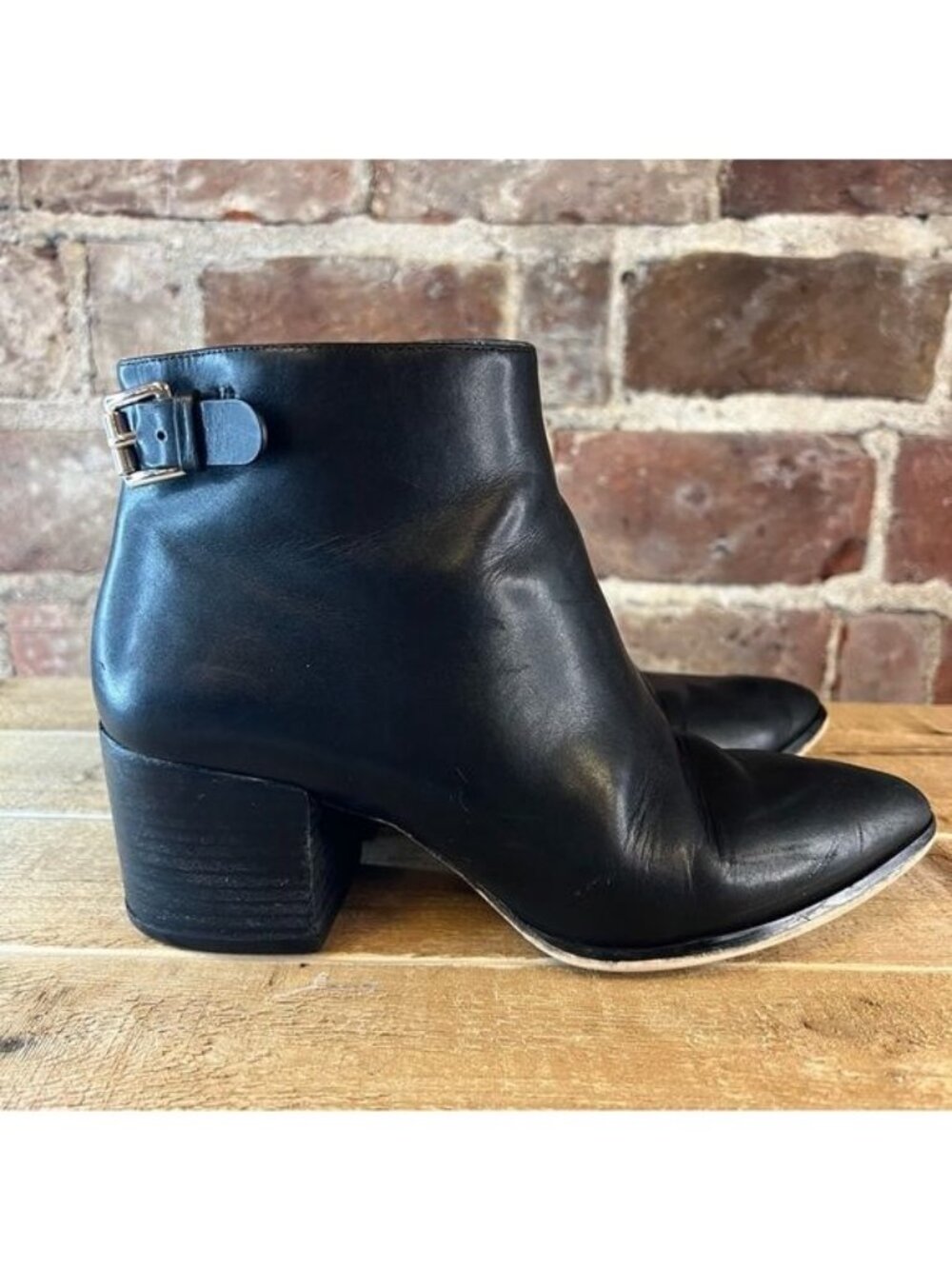 Michael Kors Black Leather Booties with Chunky Block Heels Sz 7